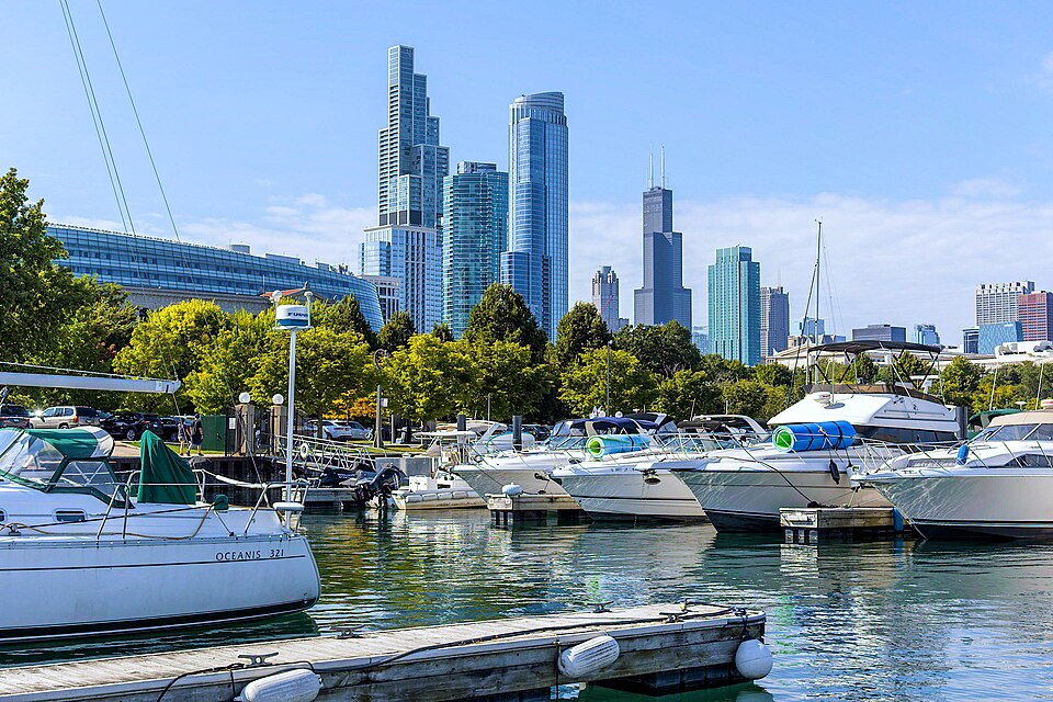 The Chicago skyline over Lake Michigan